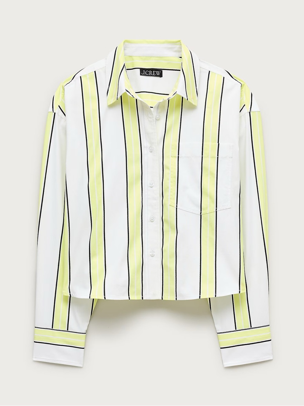 J Crew Étienne cropped button-up shirt in striped neon cotton poplin NWT